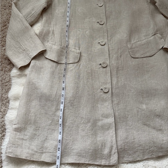 Eileen Fisher Linen Jacquard Embroidered Minimalist Long Jacket / Coat - L - Picture 13 of 16